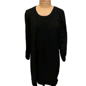 Cable & Gauge Black Knit Round Neck Ruched 3/4 Sleeves Mini Dress Size L